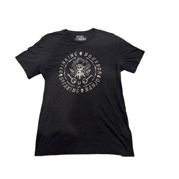 KY For KY Drinking Bourbon Banjo Graphic Tee Black Gray Cotton Blend Unisex Larg - Picture 1 of 6